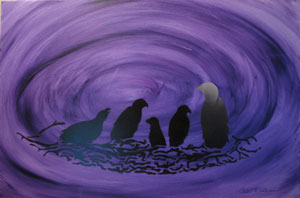 Acrylic Painting of Eagle Family in Nest